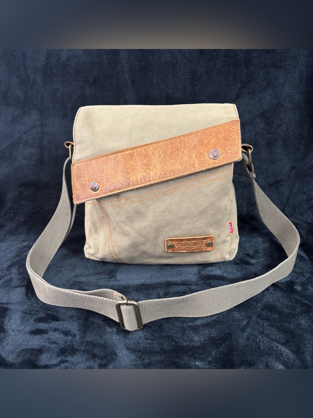 AUGUR Canvas Leather Crossbody Messenger Bag Khaki Brown Boho Utility